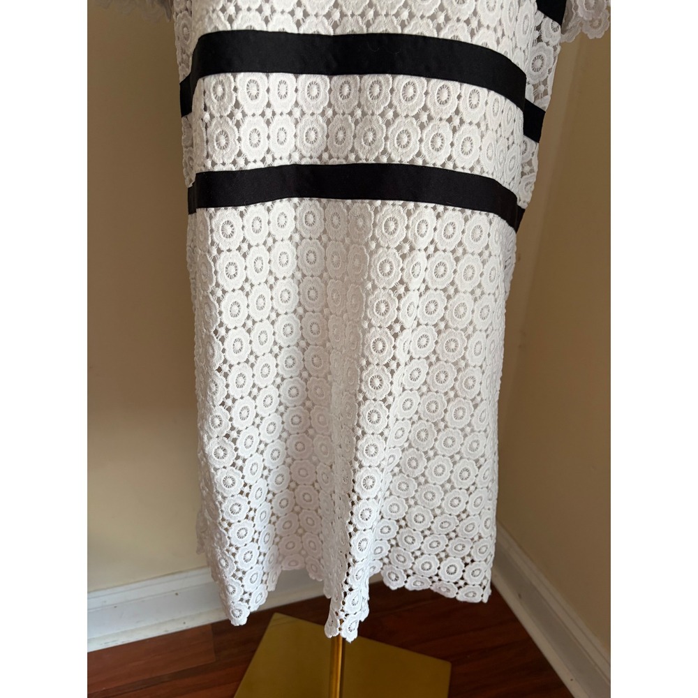 English Factory White Eyelet Lace Black Striped Short Sleeve Shift Dress Medium - Picture 7 of 9